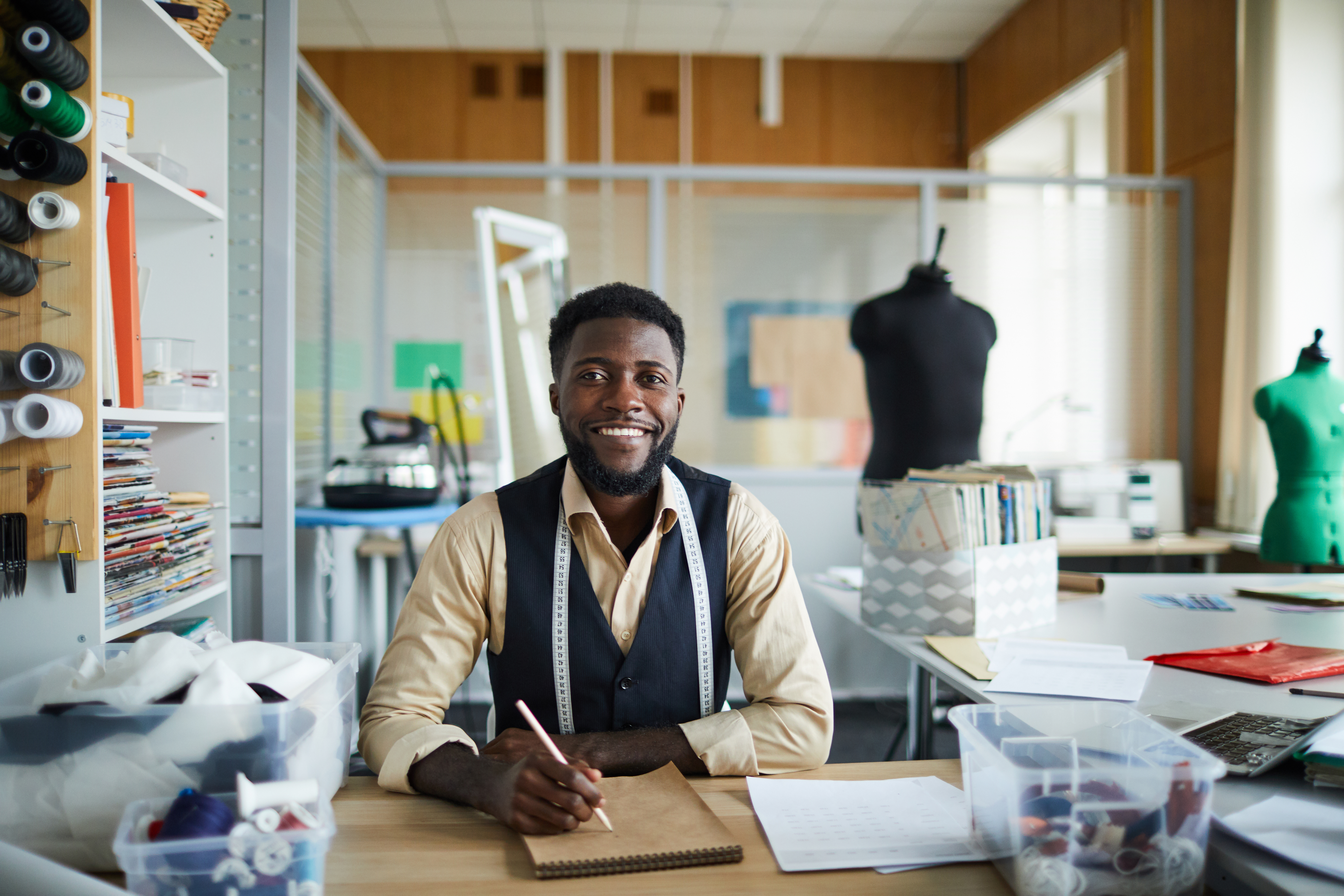 Tailor smiling
