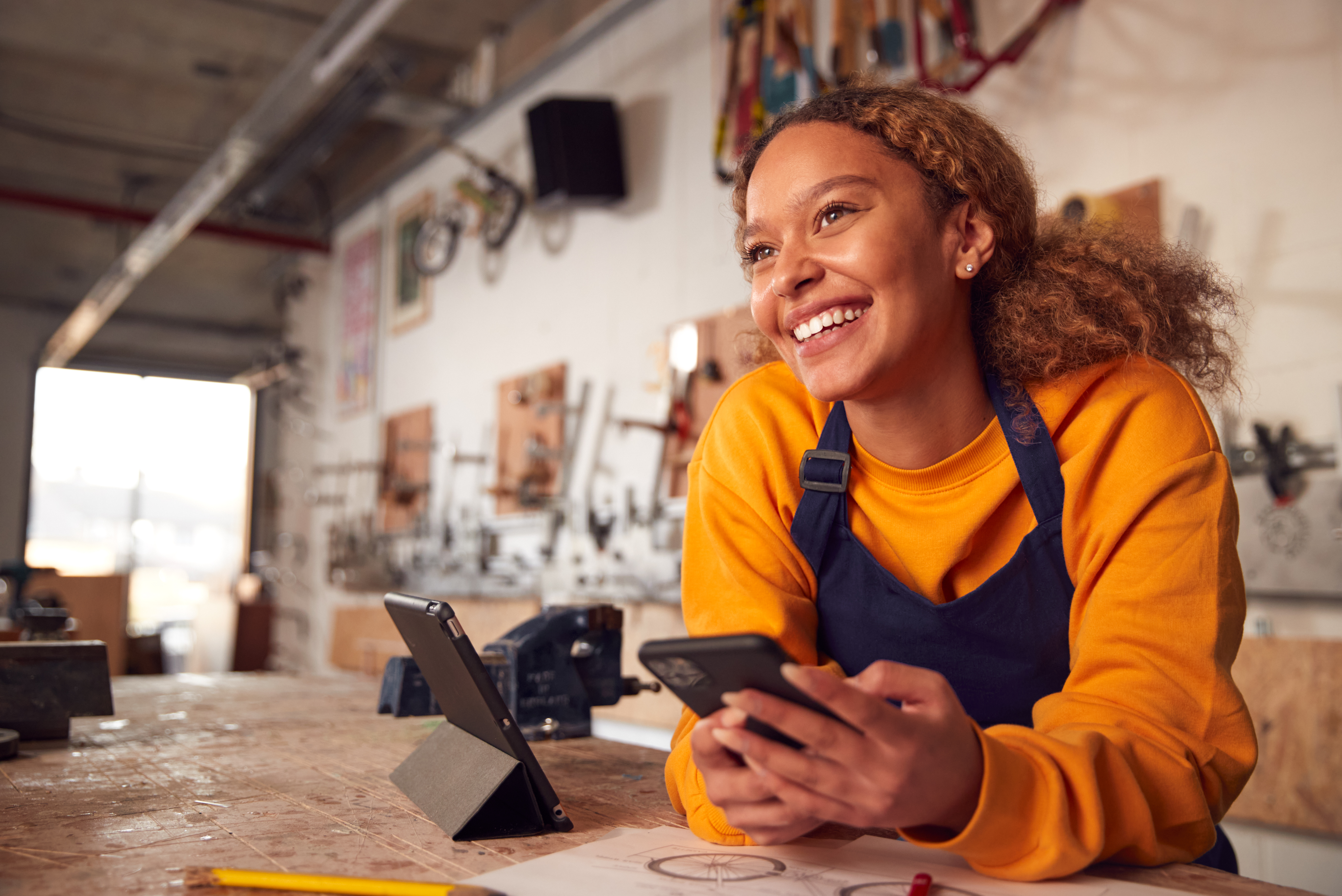 Female business owner smiling